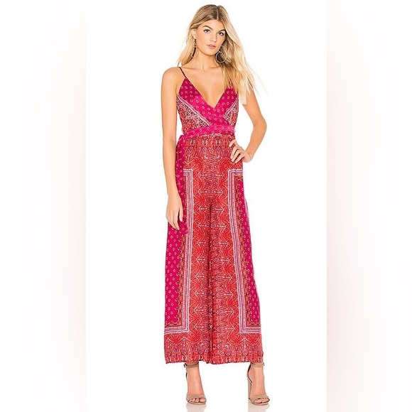 Free People Silk Like Printed Boho Jumpsuit Size 4 - Picture 4 of 9